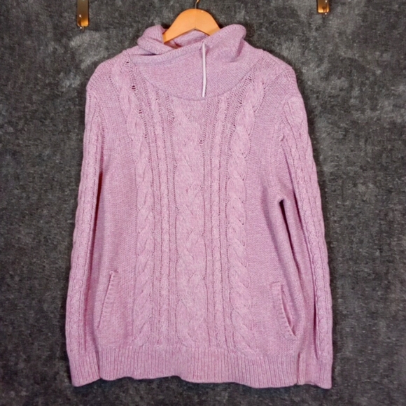 L.L. Bean Vintage Purple Pink Cable Knit Turtleneck Sweater Chunky Womens XL - Picture 2 of 8